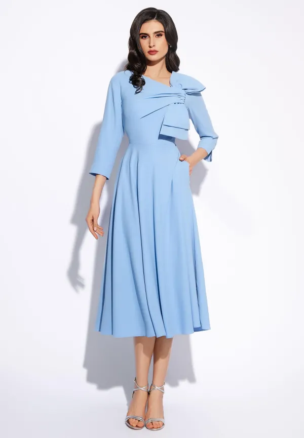 Rochie bleu cu fundă maxi