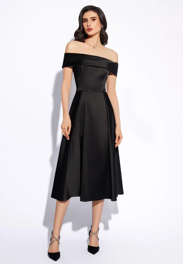 Rochie neagră din tafta cu design minimalist