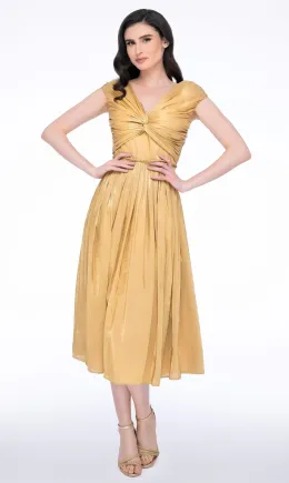 Rochie midi aurie cu efect metalizat