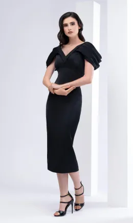 Rochie midi neagră din satin 
