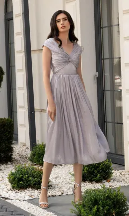 Rochie midi argintie cu efect lucios